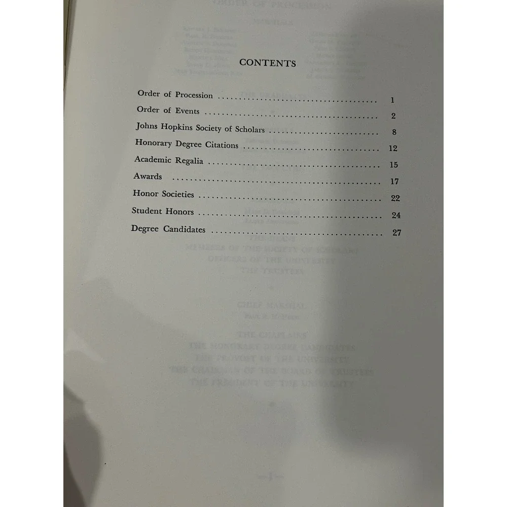 1986 Johns Hopkins University Commencement Program Conferring of Degrees VINTAGE